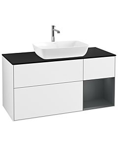Villeroy und Boch Finion Waschtischunterschrank G832HGGF 120cm, Abdeckplatte black matt, Emotion, Regale Midnight matt lacquer, Glossy white lacquer