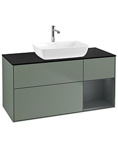 Villeroy und Boch Finion Waschtischunterschrank G832HGGM 120cm, Abdeckplatte black matt, Emotion, Regale Midnight matt lacquer, Olive Matt Lacquer