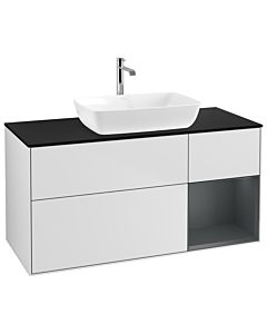 Villeroy und Boch Finion Waschtischunterschrank G832HGMT 120cm, Abdeckplatte black matt, Emotion, Regale Midnight matt lacquer, White matt lacquer