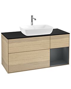 Villeroy und Boch Finion Villeroy und Boch G832HGPC 120cm, plaque de finition noir mat, Emotion, étagères Midnight mat laqué, Oak Veneer