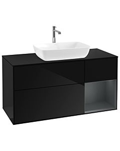 Villeroy und Boch Finion Waschtischunterschrank G832HGPH 120cm, Abdeckplatte black matt, Emotion, Regale Midnight matt lacquer, Glossy Black Lacquer