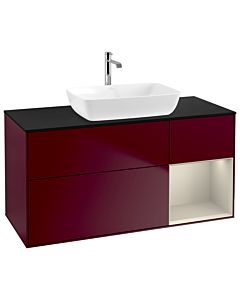 Villeroy und Boch Finion Villeroy und Boch G832HHHB 120cm, plaque de finition noir mat, Emotion, étagères laqué sable sable, Peony Matt