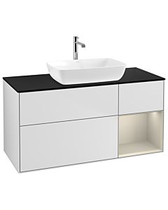 Villeroy und Boch Finion Waschtischunterschrank G832HHMT 120cm, Abdeckplatte black matt, Emotion, Regale sand matt lacquer, White matt lacquer