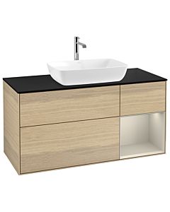 Villeroy und Boch Finion Waschtischunterschrank G832HHPC 120cm, Abdeckplatte black matt, Emotion, Regale sand matt lacquer, Oak Veneer