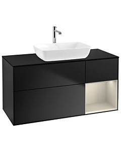 Villeroy und Boch Finion Waschtischunterschrank G832HHPD 120cm, Abdeckplatte black matt, Emotion, Regale sand matt lacquer, Black matt lacquer