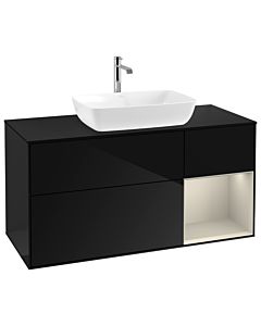 Villeroy und Boch Finion Waschtischunterschrank G832HHPH 120cm, Abdeckplatte black matt, Emotion, Regale sand matt lacquer, Glossy Black Lacquer