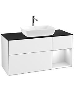 Villeroy und Boch Finion Waschtischunterschrank G832MTGF 120cm, Abdeckplatte black matt, Emotion, Regale White matt lacquer, Glossy white lacquer