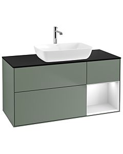 Villeroy und Boch Finion Waschtischunterschrank G832MTGM 120cm, Abdeckplatte black matt, Emotion, Regale White matt lacquer, Olive Matt Lacquer