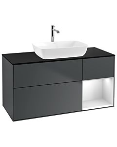 Villeroy und Boch Finion Villeroy und Boch G832MTHG 120cm, plaque de finition noir mat, Emotion, étagères laqué blanc mat, Midnight Blue Matt Lacquer