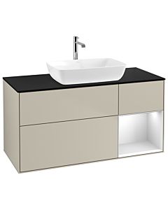 Villeroy und Boch Finion Waschtischunterschrank G832MTHH 120cm, Abdeckplatte black matt, Emotion, Regale White matt lacquer, Sand Matt Lacquer