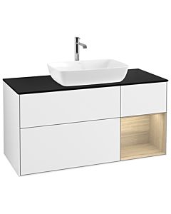 Villeroy und Boch Finion Waschtischunterschrank G832PCGF 120cm, Abdeckplatte black matt, Emotion, Regale Oak Veneer, Glossy white lacquer