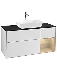 Villeroy und Boch Finion Villeroy und Boch G832PCMT 120cm, plaque de finition noir mat, Emotion, étagères Oak Veneer , laqué blanc mat