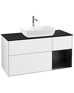 Villeroy und Boch Finion Waschtischunterschrank G832PDGF 120cm, Abdeckplatte black matt, Emotion, Regale Black matt lacquer, Glossy white lacquer