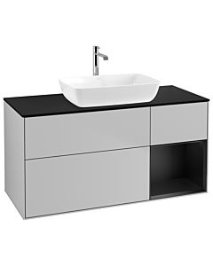 Villeroy und Boch Finion Waschtischunterschrank G832PDGJ 120cm, Abdeckplatte black matt, Emotion, Regale Black matt lacquer, Light grey matt