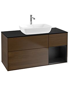 Villeroy und Boch Finion Waschtischunterschrank G832PDGN 120cm, Abdeckplatte black matt, Emotion, Regale Black matt lacquer, Walnut veneer