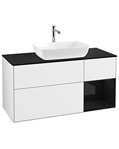 Villeroy und Boch Finion Waschtischunterschrank G832PHGF 120cm, Abdeckplatte black matt, Emotion, Regale Glossy black lacquer, Glossy white lacquer