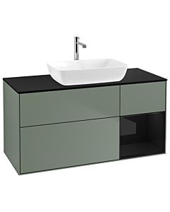 Villeroy und Boch Finion Villeroy und Boch G832PHGM 120cm, plaque de finition noire mate, Emotion, étagères laqué noir brillant, Olive Matt Lacquer