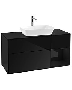 Villeroy und Boch Finion Waschtischunterschrank G832PHPH 120cm, Abdeckplatte black matt, Emotion, Regale Glossy black lacquer, Glossy Black Lacquer