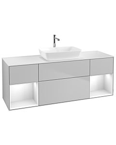 Villeroy und Boch Finion Waschtischunterschrank G861GFGJ 160cm, Abdeckplatte white matt, Emotion, Regale Glossy white lacquer, Light grey matt