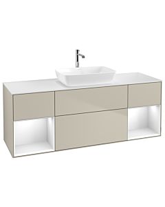 Villeroy und Boch Finion Waschtischunterschrank G861GFHH 160cm, Abdeckplatte white matt, Emotion, Regale Glossy white lacquer, Sand Matt Lacquer