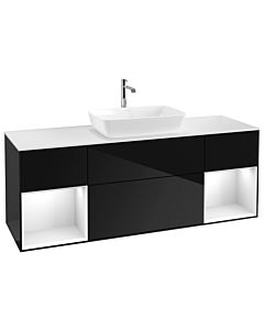 Villeroy und Boch Finion Villeroy und Boch G861GFPH 160cm, plaque de finition blanc mat, emotion, étagères laqué blanc brillant, Glossy Black Lacquer