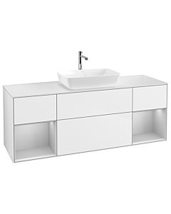 Villeroy und Boch Finion Waschtischunterschrank G861GJGF 160cm, Abdeckplatte white matt, Emotion, Regale Light grey matt lacquer, Glossy white lacquer