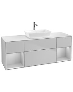 Villeroy und Boch Finion Villeroy und Boch G861GJGJ 160cm, plaque de finition blanc mat, Emotion, étagères laqué gris clair mat, gris clair mat
