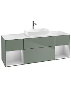 Villeroy und Boch Finion Villeroy und Boch G861GJGM 160cm, plaque de finition blanc mat, Emotion, étagères laqué gris clair mat, Olive Matt Lacquer