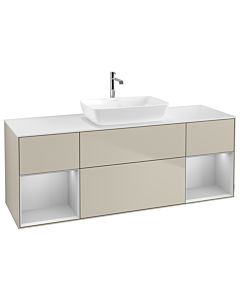Villeroy und Boch Finion Waschtischunterschrank G861GJHH 160cm, Abdeckplatte white matt, Emotion, Regale Light grey matt lacquer, Sand Matt Lacquer