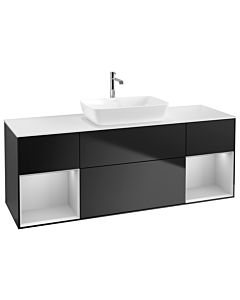 Villeroy und Boch Finion Waschtischunterschrank G861GJPD 160cm, Abdeckplatte white matt, Emotion, Regale Light grey matt lacquer, Black matt lacquer