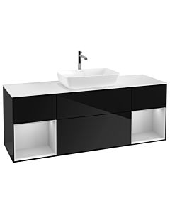 Villeroy und Boch Finion Waschtischunterschrank G861GJPH 160cm, Abdeckplatte white matt, Emotion, Regale Light grey matt lacquer, Glossy Black Lacquer
