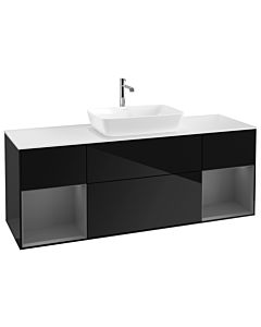 Villeroy und Boch Finion Waschtischunterschrank G861GKPH 160cm, Abdeckplatte white matt, Emotion, Regale Anthracite matt lacquer, Glossy Black Lacquer