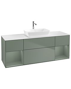 Villeroy und Boch Finion Waschtischunterschrank G861GMGM 160cm, Abdeckplatte white matt, Emotion, Regale Olive matt lacquer, Olive Matt Lacquer