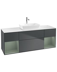 Villeroy und Boch Finion Villeroy und Boch G861GMHG 160cm, plaque de finition blanc mat, Emotion, étagères olive laqué mat, Midnight Blue Matt Lacquer