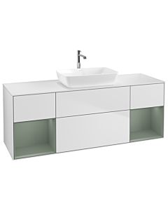 Villeroy und Boch Finion Waschtischunterschrank G861GMMT 160cm, Abdeckplatte white matt, Emotion, Regale Olive matt lacquer, White matt lacquer