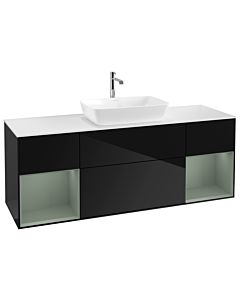 Villeroy und Boch Finion Waschtischunterschrank G861GMPH 160cm, Abdeckplatte white matt, Emotion, Regale Olive matt lacquer, Glossy Black Lacquer