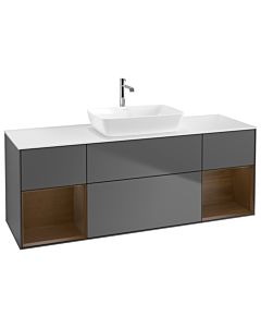 Villeroy und Boch Finion Villeroy und Boch G861GNGK 160cm, plaque de finition blanc mat, Emotion, étagères Walnut Veneer , anthracite mat