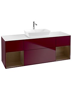 Villeroy und Boch Finion Waschtischunterschrank G861GNHB 160cm, Abdeckplatte white matt, Emotion, Regale Walnut Veneer, Peony Matt