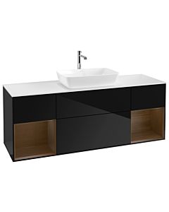 Villeroy und Boch Finion Villeroy und Boch G861GNPH 160cm, plaque de finition blanc mat, emotion, étagères Walnut Veneer , Glossy Black Lacquer