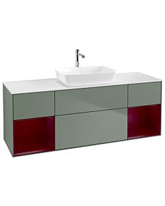 Villeroy und Boch Finion Waschtischunterschrank G861HBGM 160cm, Abdeckplatte white matt, Emotion, Regale Peony matt lacquer, Olive Matt Lacquer