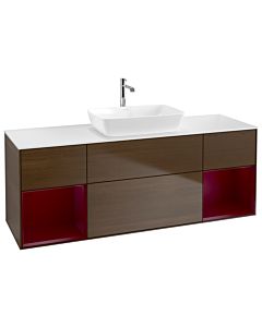 Villeroy und Boch Finion Waschtischunterschrank G861HBGN 160cm, Abdeckplatte white matt, Emotion, Regale Peony matt lacquer, Walnut veneer