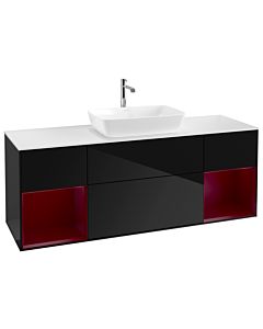 Villeroy und Boch Finion Waschtischunterschrank G861HBPH 160cm, Abdeckplatte white matt, Emotion, Regale Peony matt lacquer, Glossy Black Lacquer