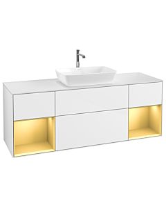 Villeroy und Boch Finion Waschtischunterschrank G861HFGF 160cm, Abdeckplatte white matt, Emotion, Regale Gold matt lacquer, Glossy white lacquer