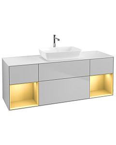 Villeroy und Boch Finion Waschtischunterschrank G861HFGJ 160cm, Abdeckplatte white matt, Emotion, Regale Gold matt lacquer, Light grey matt