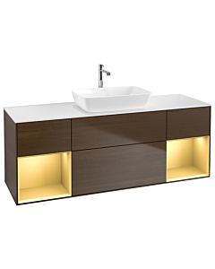 Villeroy und Boch Finion Villeroy und Boch Finion G861HFGN 160cm, cover plate white matt, Emotion, shelves gold matt lacquer, walnut veneer