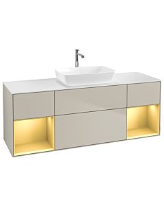 Villeroy und Boch Finion Villeroy und Boch G861HFHH 160cm, plaque de finition blanc mat, Emotion, étagères laqué or mat, Sand Matt Lacquer