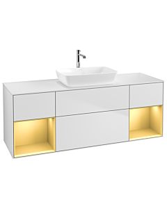 Villeroy und Boch Finion Waschtischunterschrank G861HFMT 160cm, Abdeckplatte white matt, Emotion, Regale Gold matt lacquer, White matt lacquer