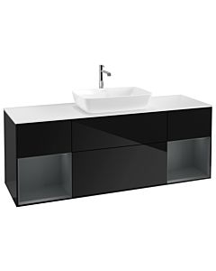 Villeroy und Boch Finion Villeroy und Boch G861HGPH 160cm, plaque de finition blanc mat, Emotion, étagères Midnight mat laqué, Glossy Black Lacquer