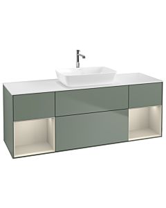Villeroy und Boch Finion Villeroy und Boch G861HHGM 160cm, couvercle blanc mat, Emotion, étagères laqué sable sable, Olive Matt Lacquer