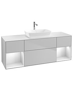 Villeroy und Boch Finion Villeroy und Boch G861MTGJ 160cm, plaque de finition blanc mat, Emotion, étagères laqué blanc mat, gris clair mat